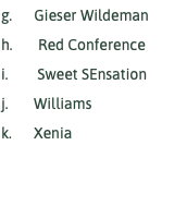 g. Gieser Wildeman h. Red Conference i. Sweet SEnsation j. Williams k. Xenia